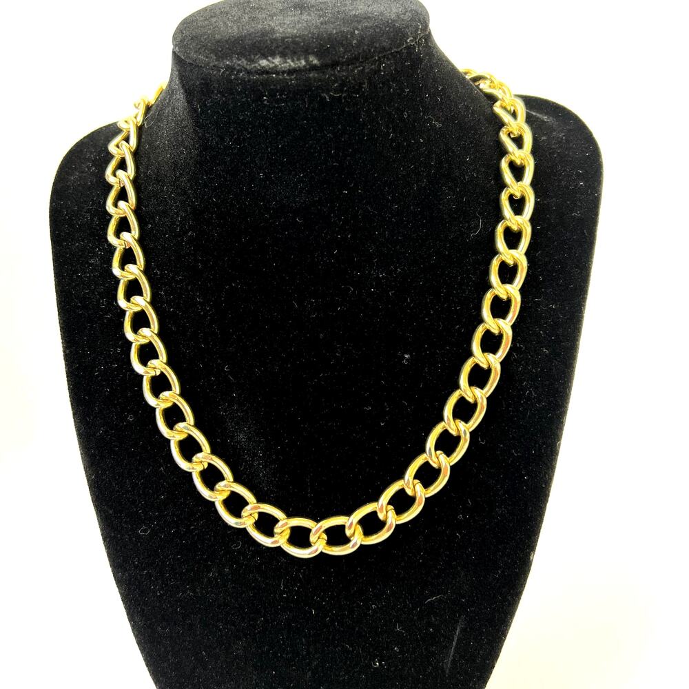 90s Gold Tone Chunky Chain Necklace, Choker 17.5" with Spring Hook Closure